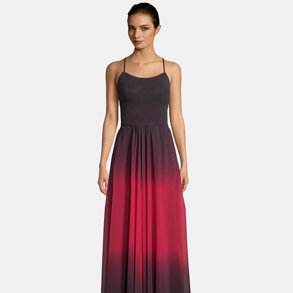Betsy & Adam Lace-Up Ombré Chiffon Gown Black/Red